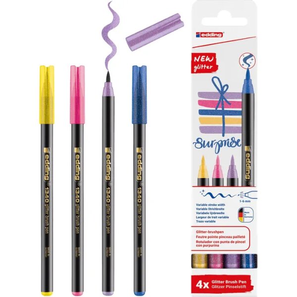 EDDING 1340 BRUSHPEN GLITTER SET/4 Kalogiannis